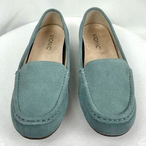 Vionic Moccasins Blue Suede Womens Sz 8 Leather Slip On Flats Shoes Debbie